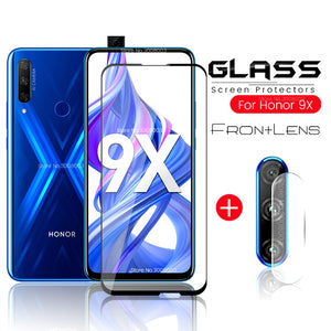 2-in-1 protective glass on honor 9x stk-lx1 global camera lens film screen protector on honer honor 9x 9 x premium x9 9xpremium - Wood Metal Gadgets