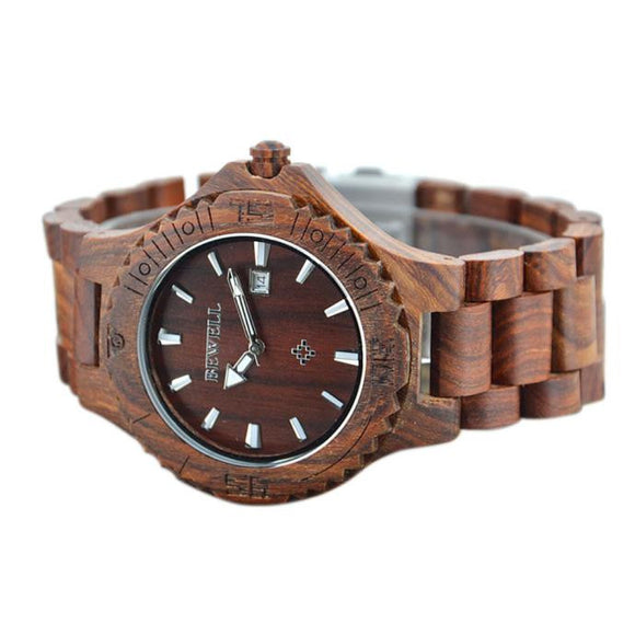 Men's Natural Wooden Wristwatch Wood Watch Quartz with Date + Box - Wood Metal Gadgets