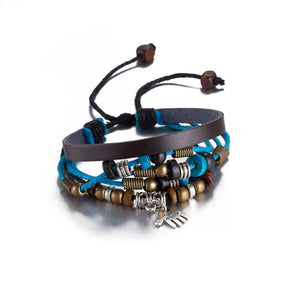 Vintage Fashion Hand Pendant Alloy Wood Charm Strap Leather Wristband Bracelet - Wood Metal Gadgets