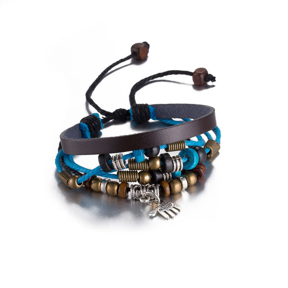 Vintage Fashion Hand Pendant Alloy Wood Charm Strap Leather Wristband Bracelet - Wood Metal Gadgets